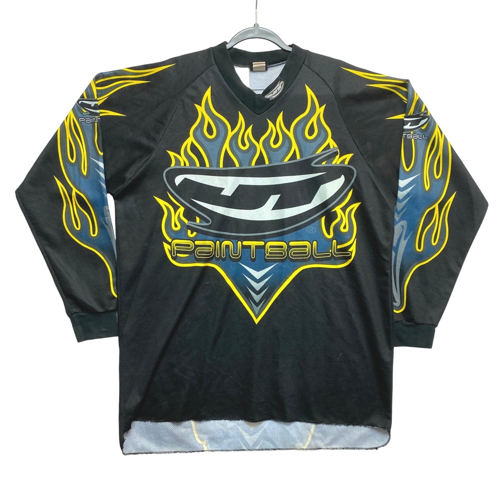 JT Racing Paintball Jersey Mens XL Black Long Sleeve Flame Graphic  V-Neck